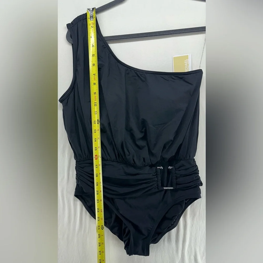 Michael Kors Women's One-Shoulder Blouson One-Piece Swimsuit Black Size 12